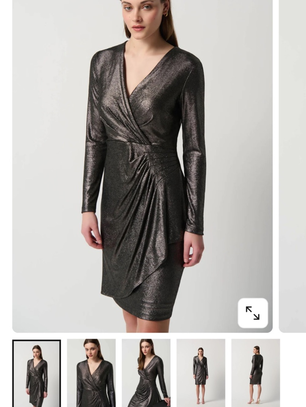 Joseph Ribkoff Metallic Charcoal Long-Sleeve Wrap Dress